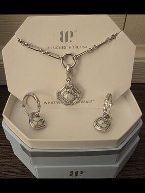 BP Silver and White Howlite Pendant Necklace with Matching Earrings